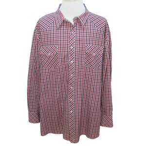 WHITE HORSE Men's (Size 4XL) Red Plaid Long Sleeve Western Pearl Snap Shirt Top